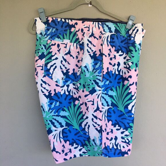 Lands' End Men Swim Trunks Shorts XXL Leaf Print Pockets Tropical Beach Resort - Picture 9 of 11